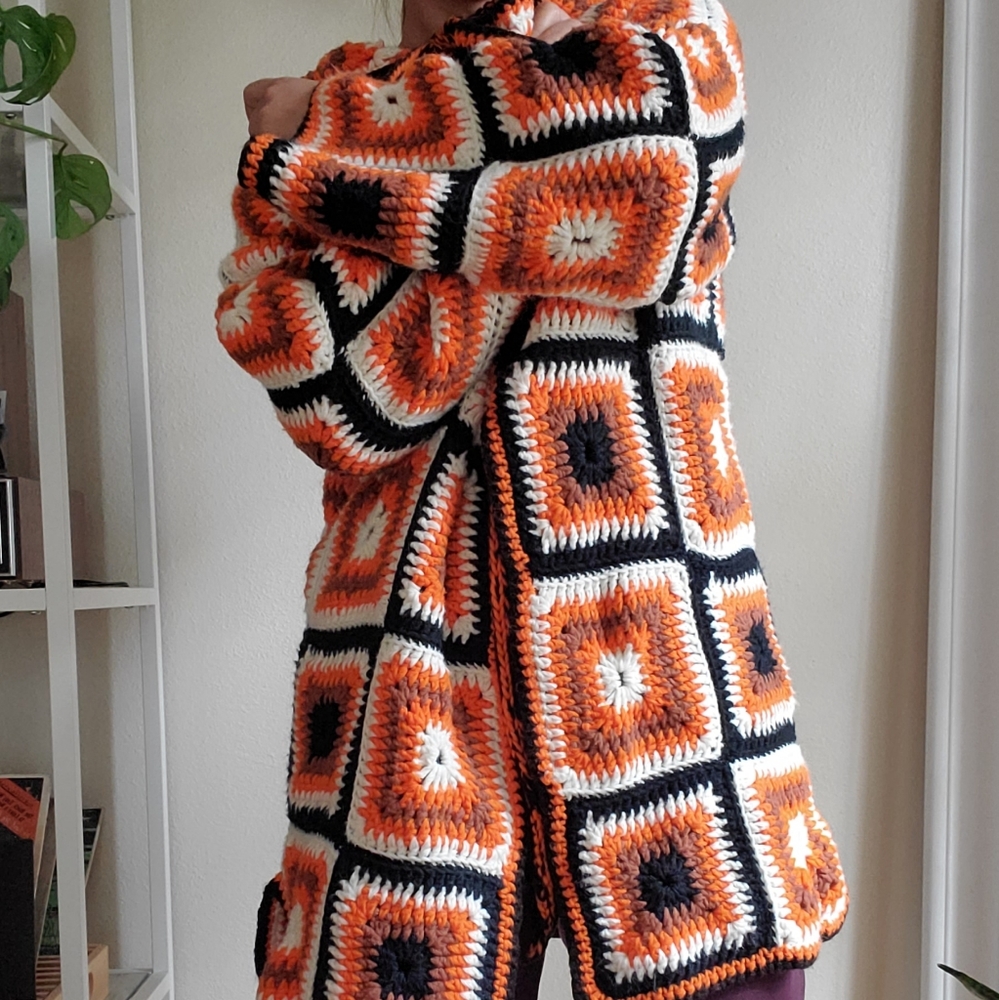 Vintage Handmade Granny Square Crochet  Sweater - Picture 13 of 15
